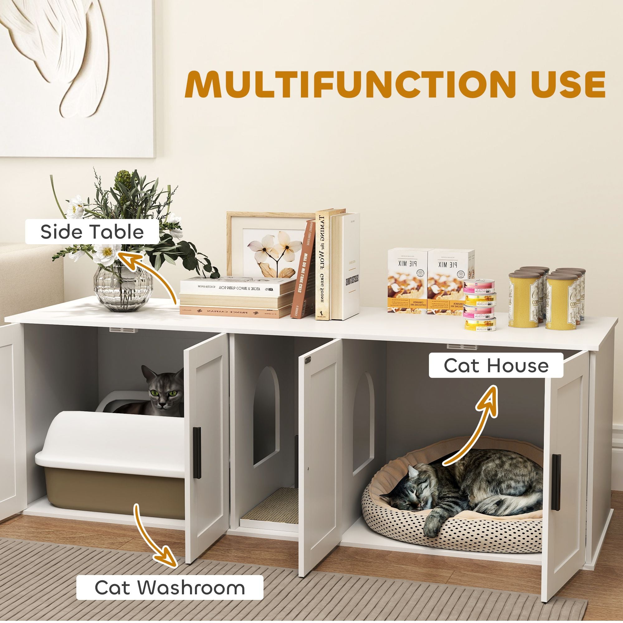 Multifunctional furniture-style Cat House and Litter Box Enclosure