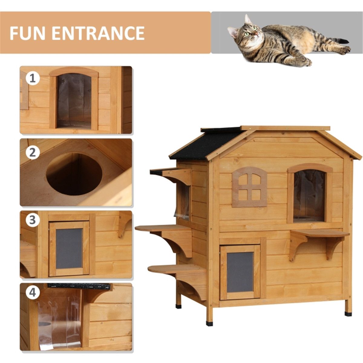 furniture-style Cat House with Multiple Playful Entrances and everyday water-ready Design