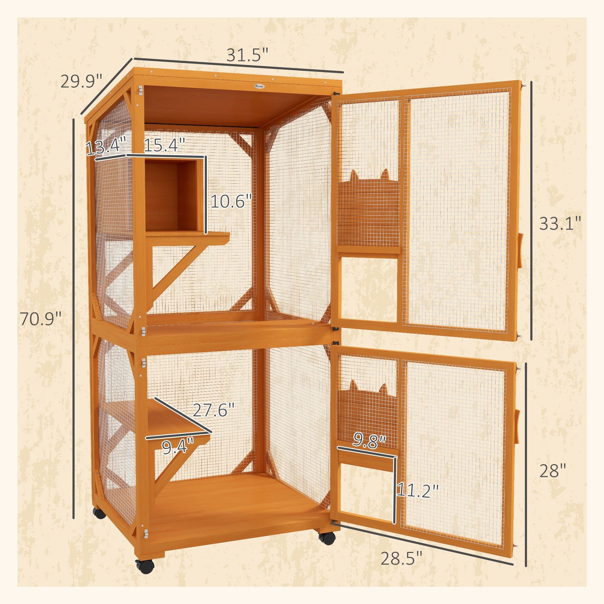 Rolling furniture-style Cat House – Large Catio Enclosure for 1-3 Cats