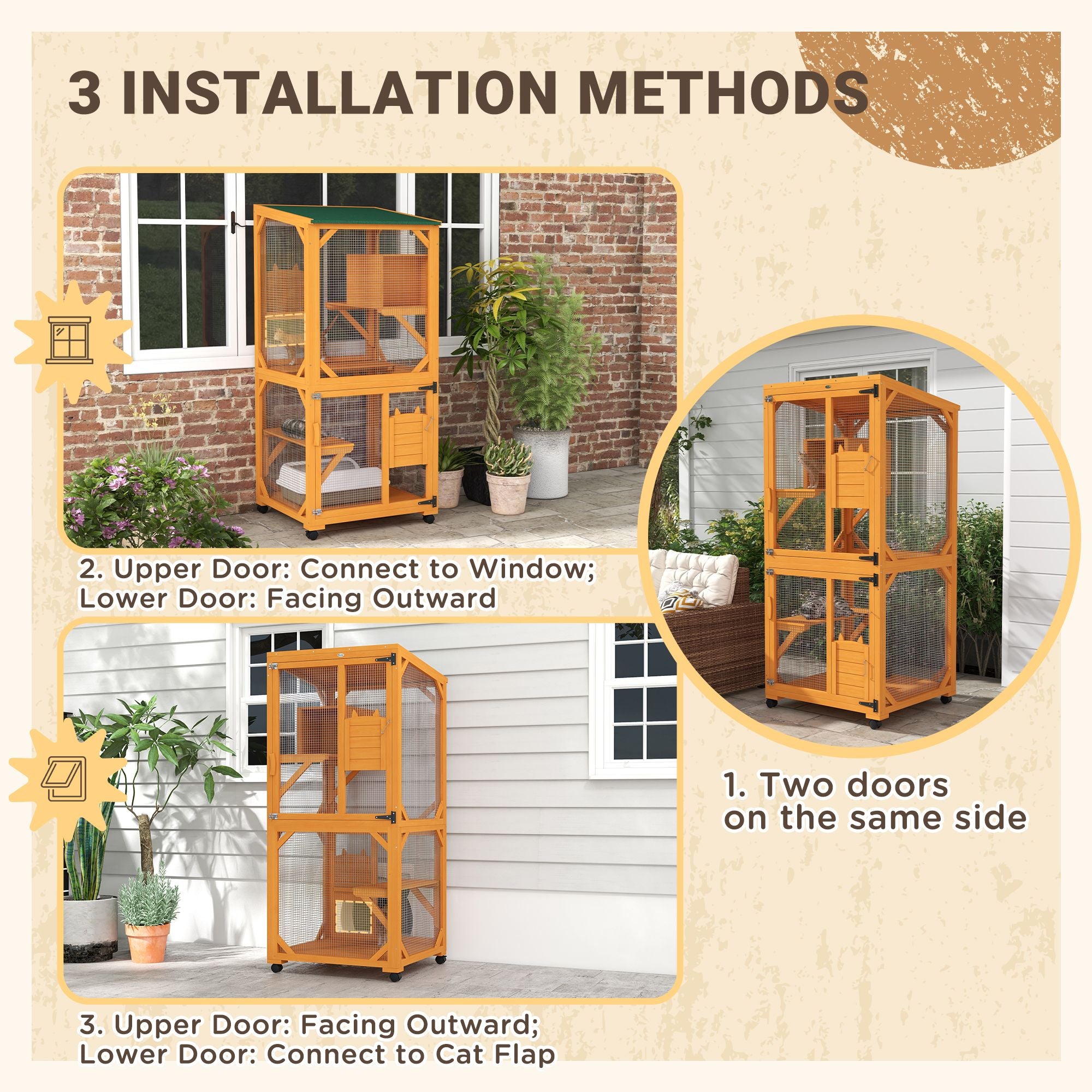 Rolling furniture-style Cat House – Large Catio Enclosure for 1-3 Cats
