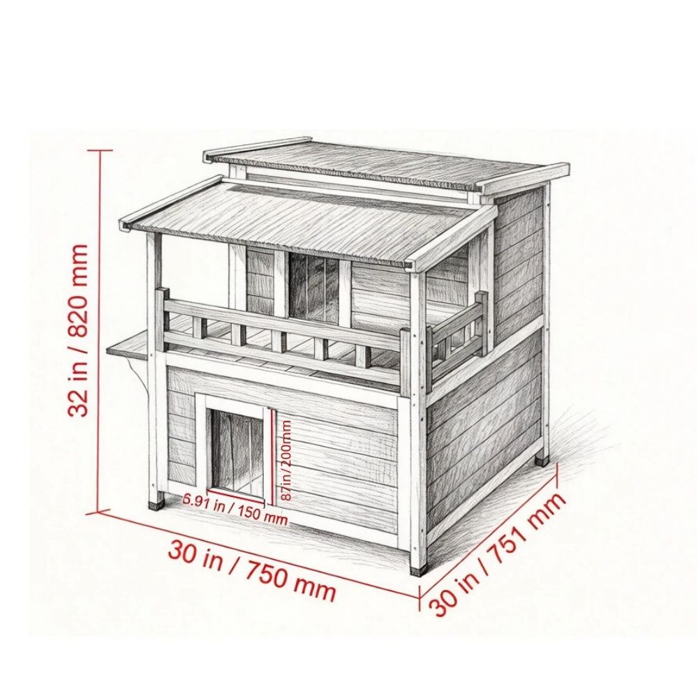 water-ready Outdoor Cat House with Removable Roof and Balcony