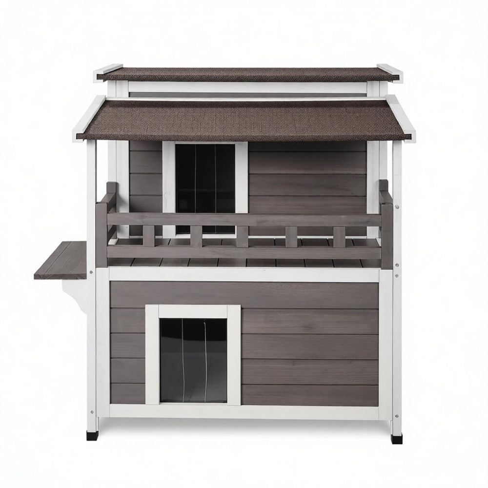 water-ready Outdoor Cat House with Removable Roof and Balcony