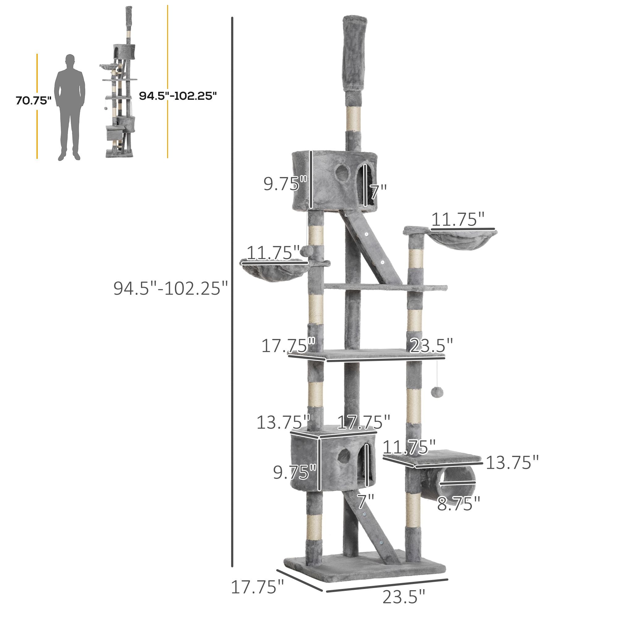 furniture-style Cat House & Climbing Tower with Adjustable Height