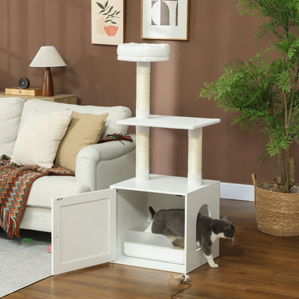 Furniture-Style Cat Tree with Hidden Litter Box Enclosure