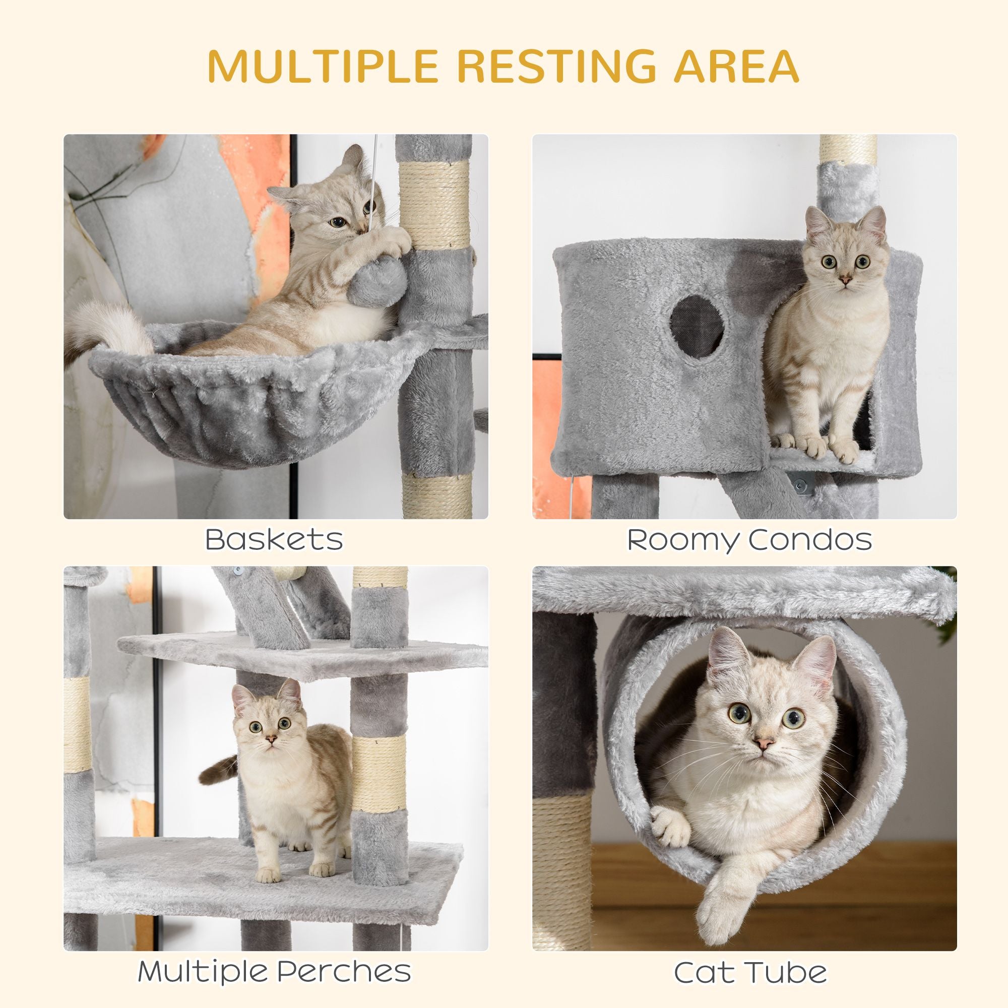 furniture-style Cat House & Climbing Tower with Adjustable Height