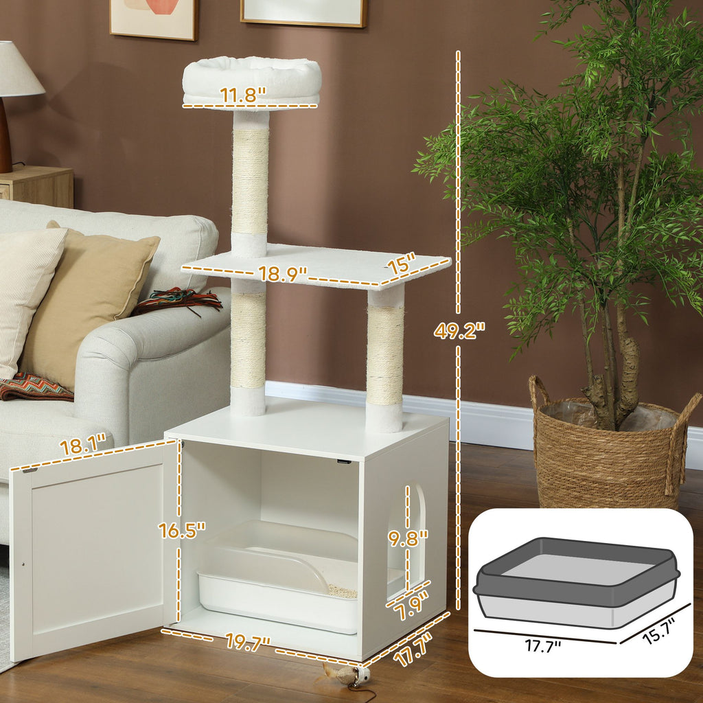 Furniture-Style Cat Tree with Hidden Litter Box Enclosure