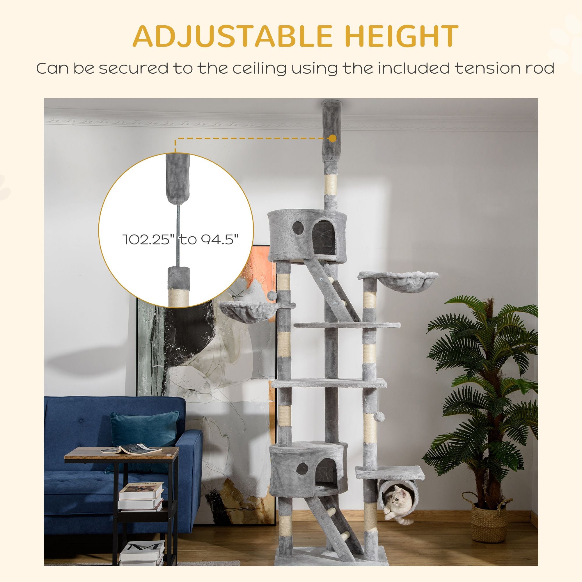 furniture-style Cat House & Climbing Tower with Adjustable Height