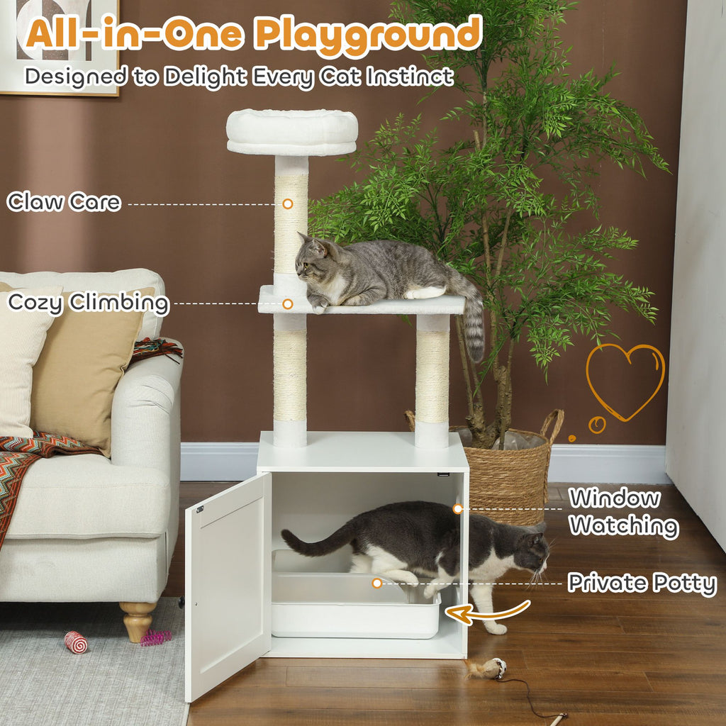 Furniture-Style Cat Tree with Hidden Litter Box Enclosure