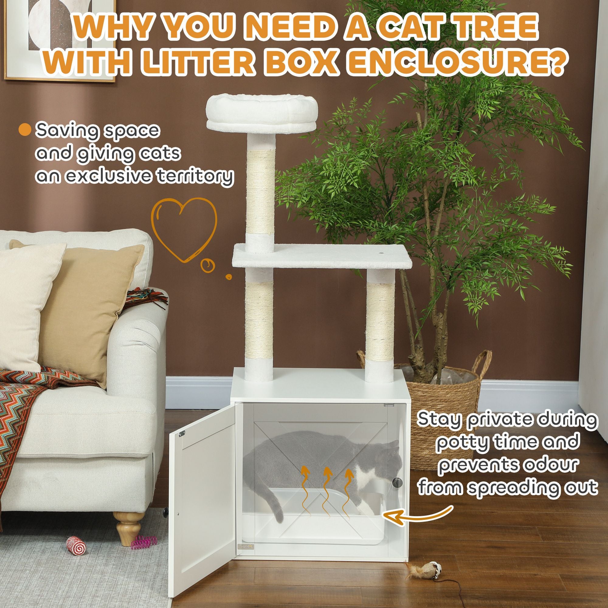 Furniture-Style Cat Tree with Hidden Litter Box Enclosure