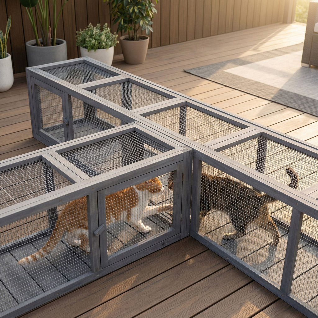 furniture-style Cat Run with Weather Protection for Indoor-Outdoor Connection