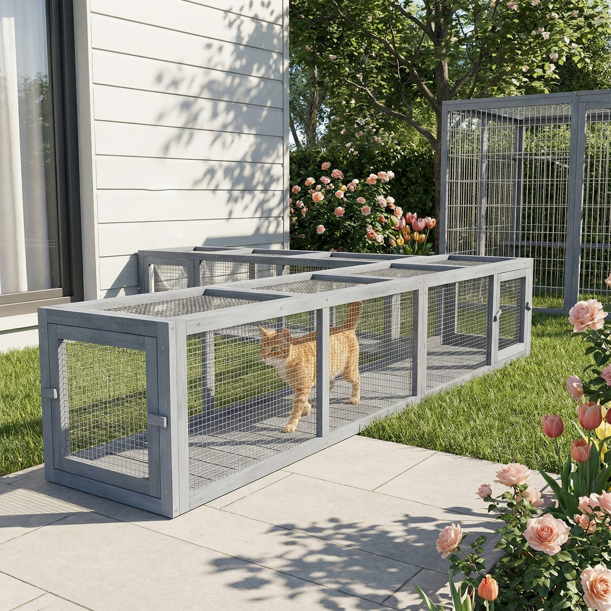 furniture-style Cat Run with Weather Protection for Indoor-Outdoor Connection