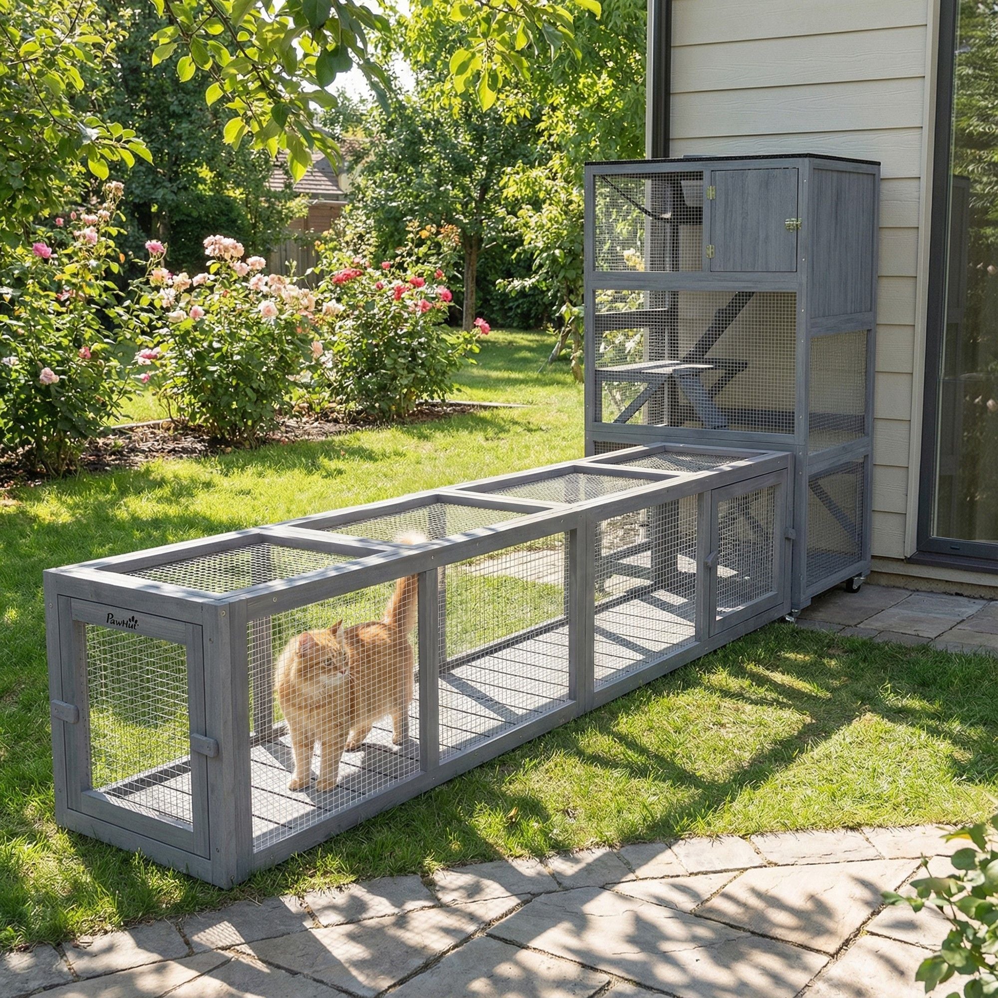 furniture-style Cat Run with Weather Protection for Indoor-Outdoor Connection