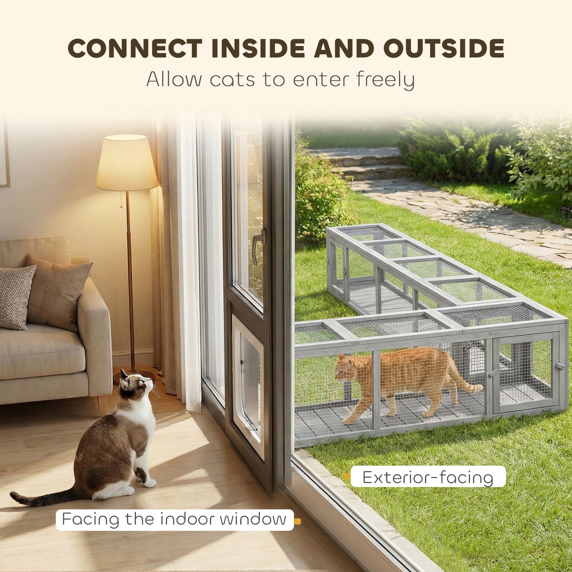 furniture-style Cat Run with Weather Protection for Indoor-Outdoor Connection