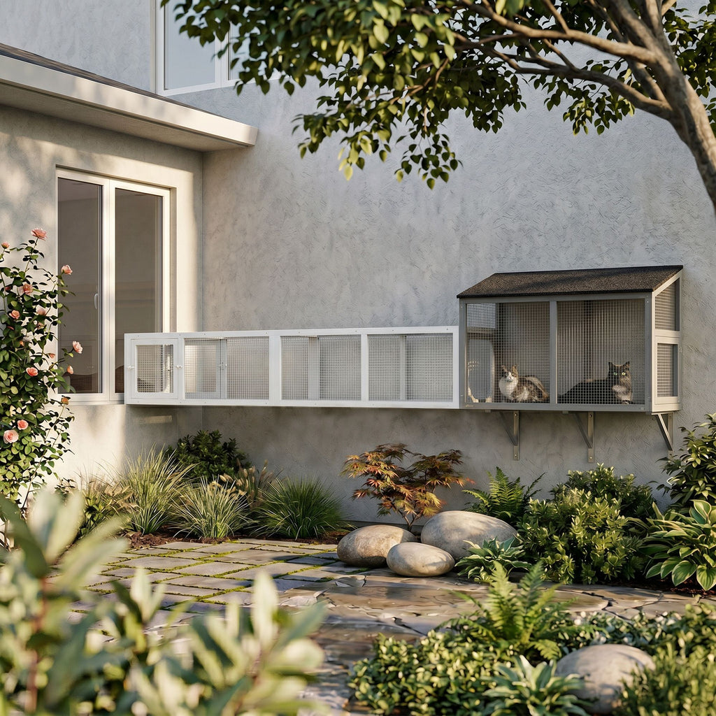 Wooden Catio with Four Doors for Window and House