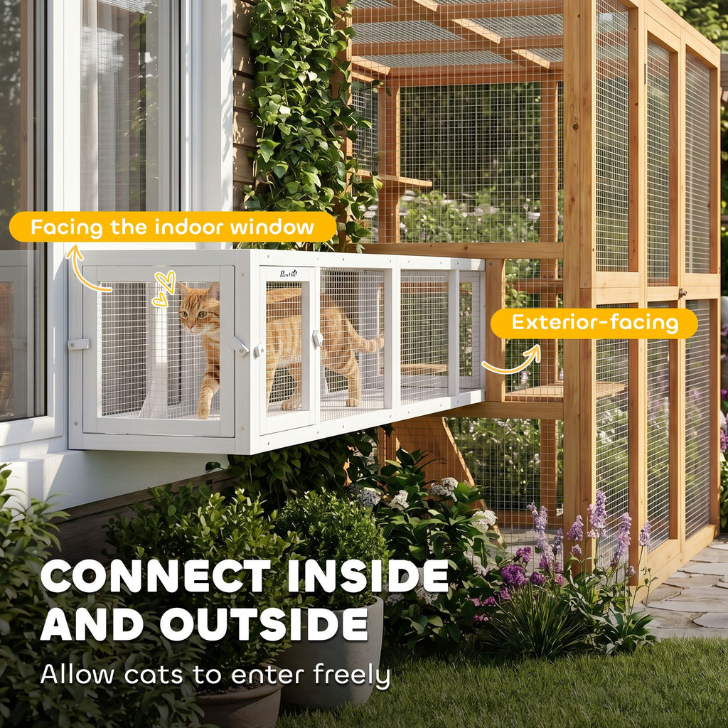 Wooden Catio with Four Doors for Window and House