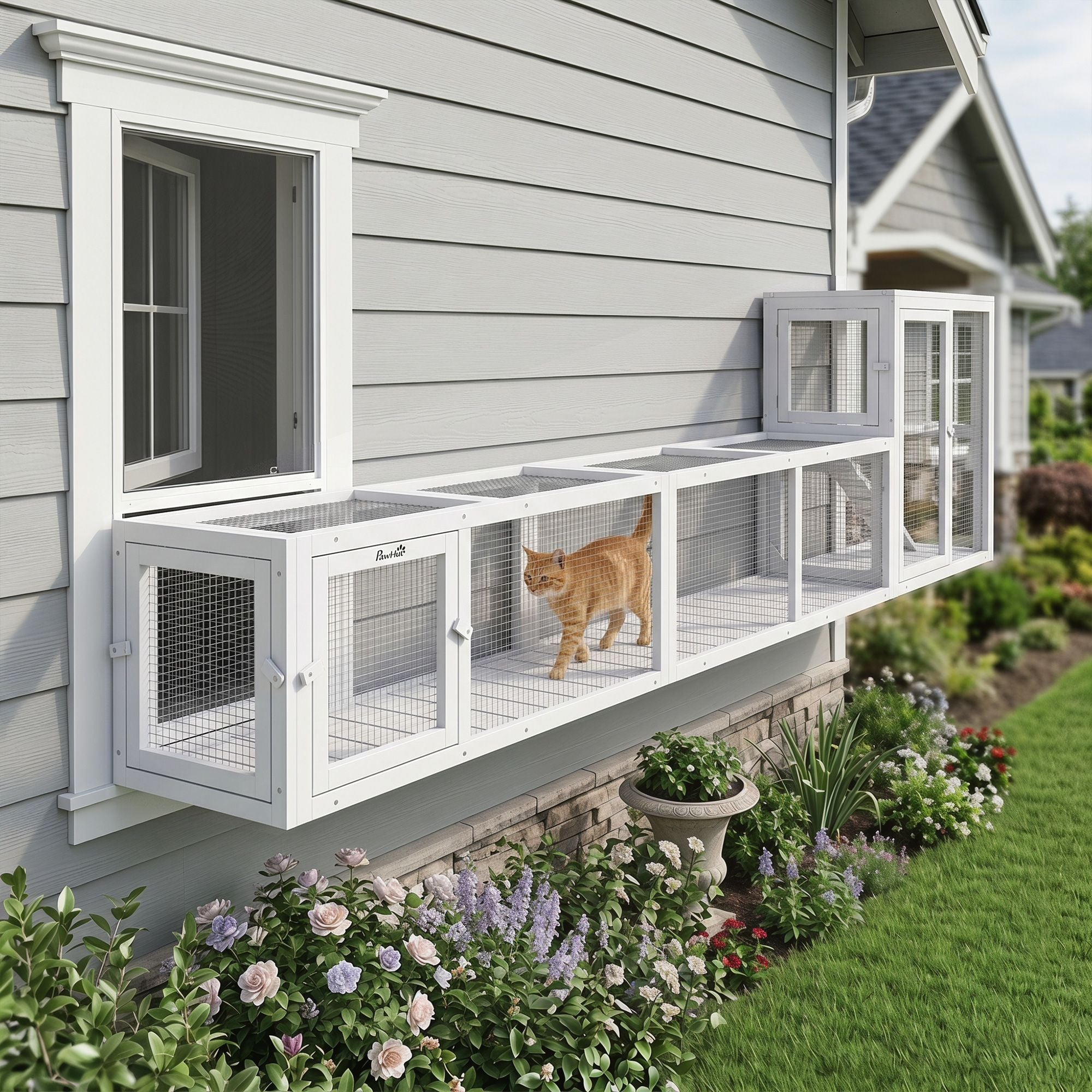 Wooden Catio with Four Doors for Window and House