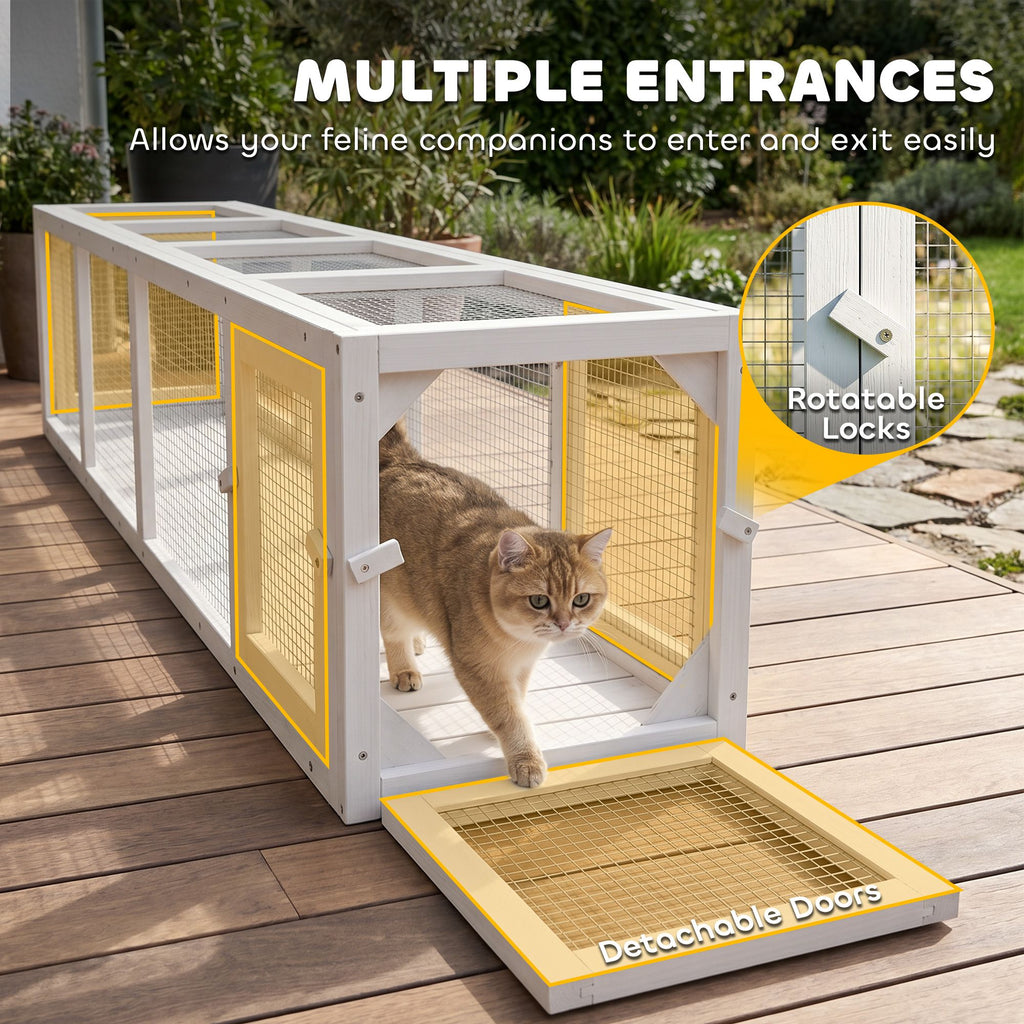Wooden Catio with Four Doors for Window and House