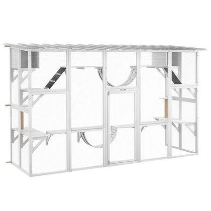 furniture-style Catio Window Box Enclosure with Roof, Shelves & Bridges for Outdoor Cat Play