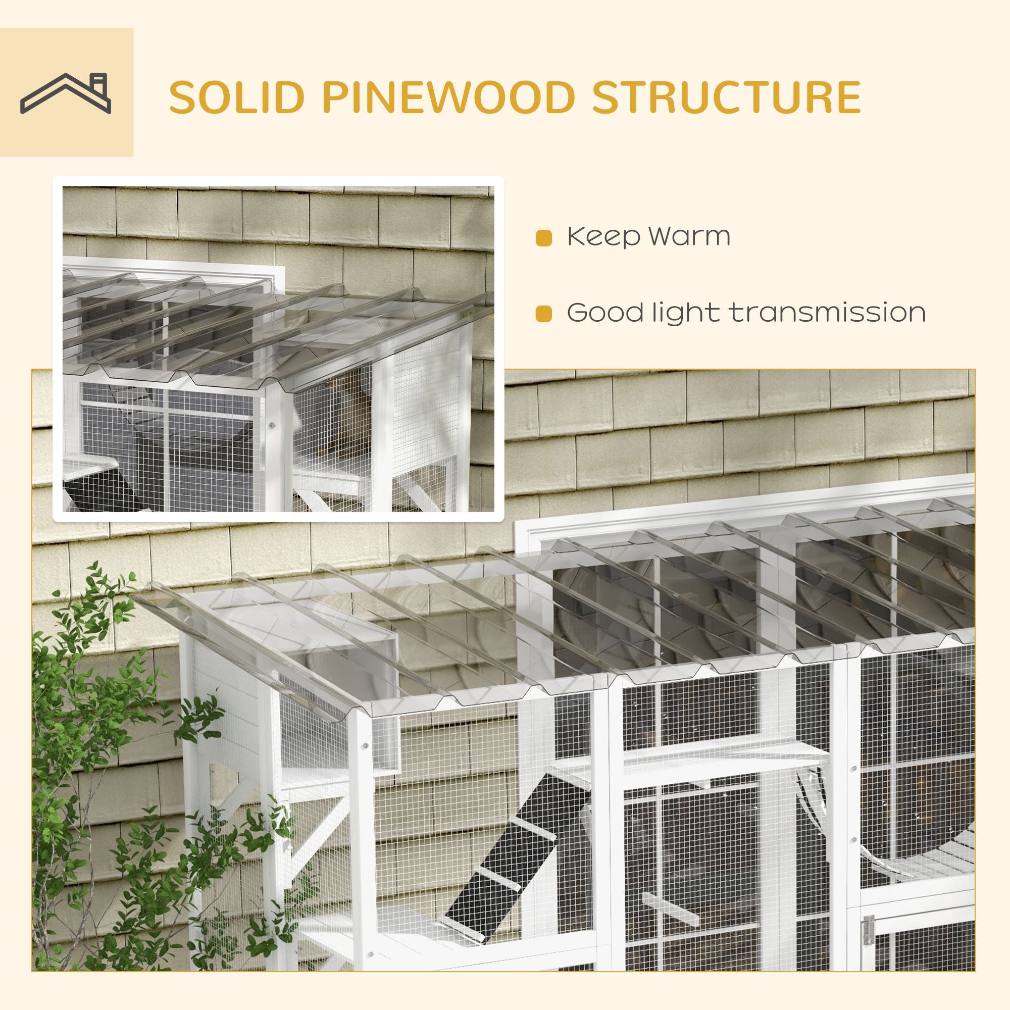 furniture-style Catio Window Box Enclosure with Roof, Shelves & Bridges for Outdoor Cat Play