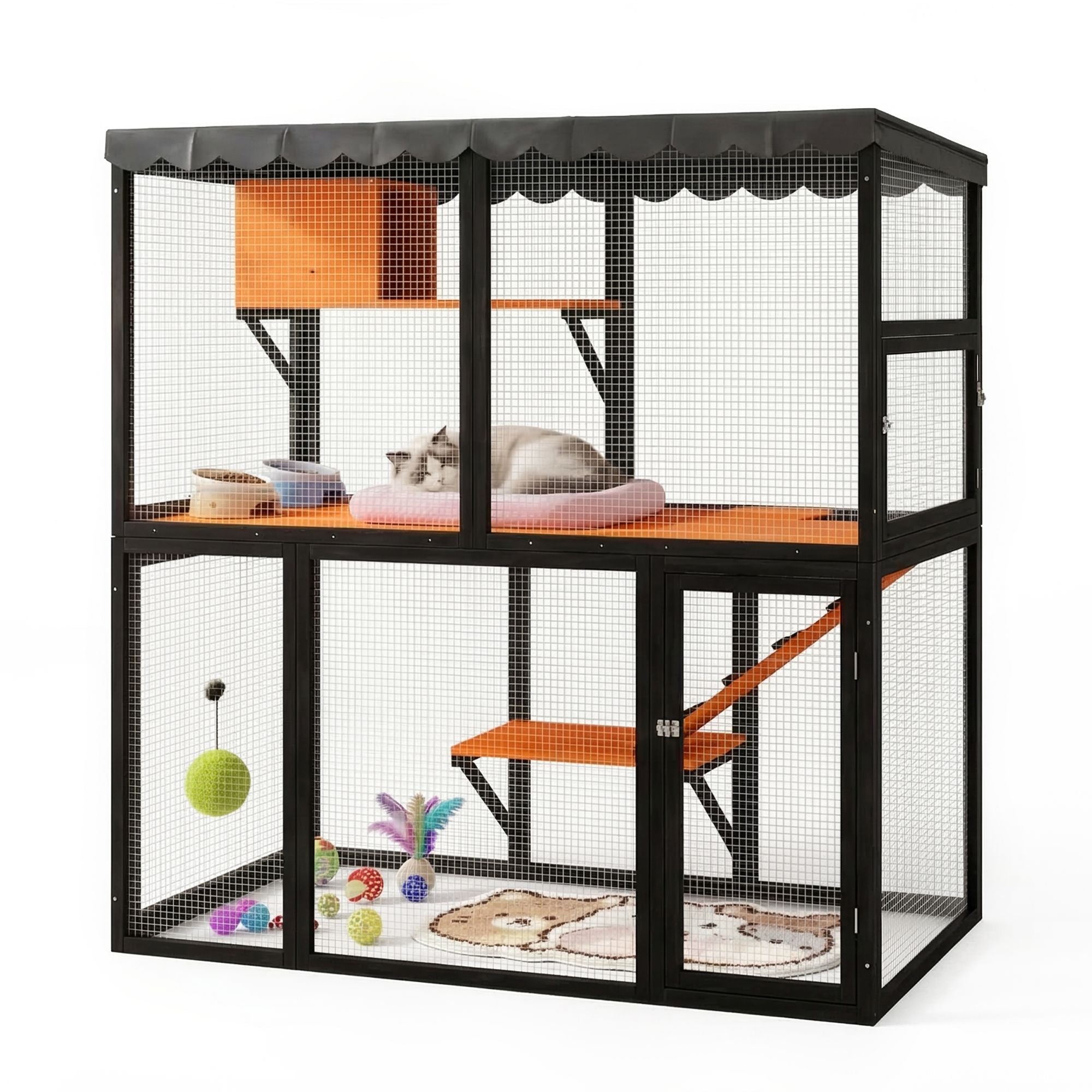 Luxury furniture-style 4-Tier Catio for Outdoor/Indoor Use with water-ready Cover and Ramp