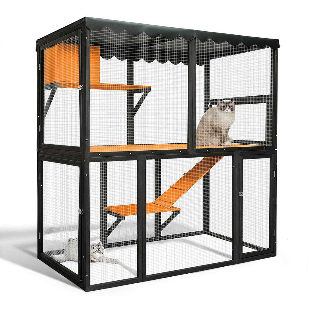 Luxury furniture-style 4-Tier Catio for Outdoor/Indoor Use with water-ready Cover and Ramp