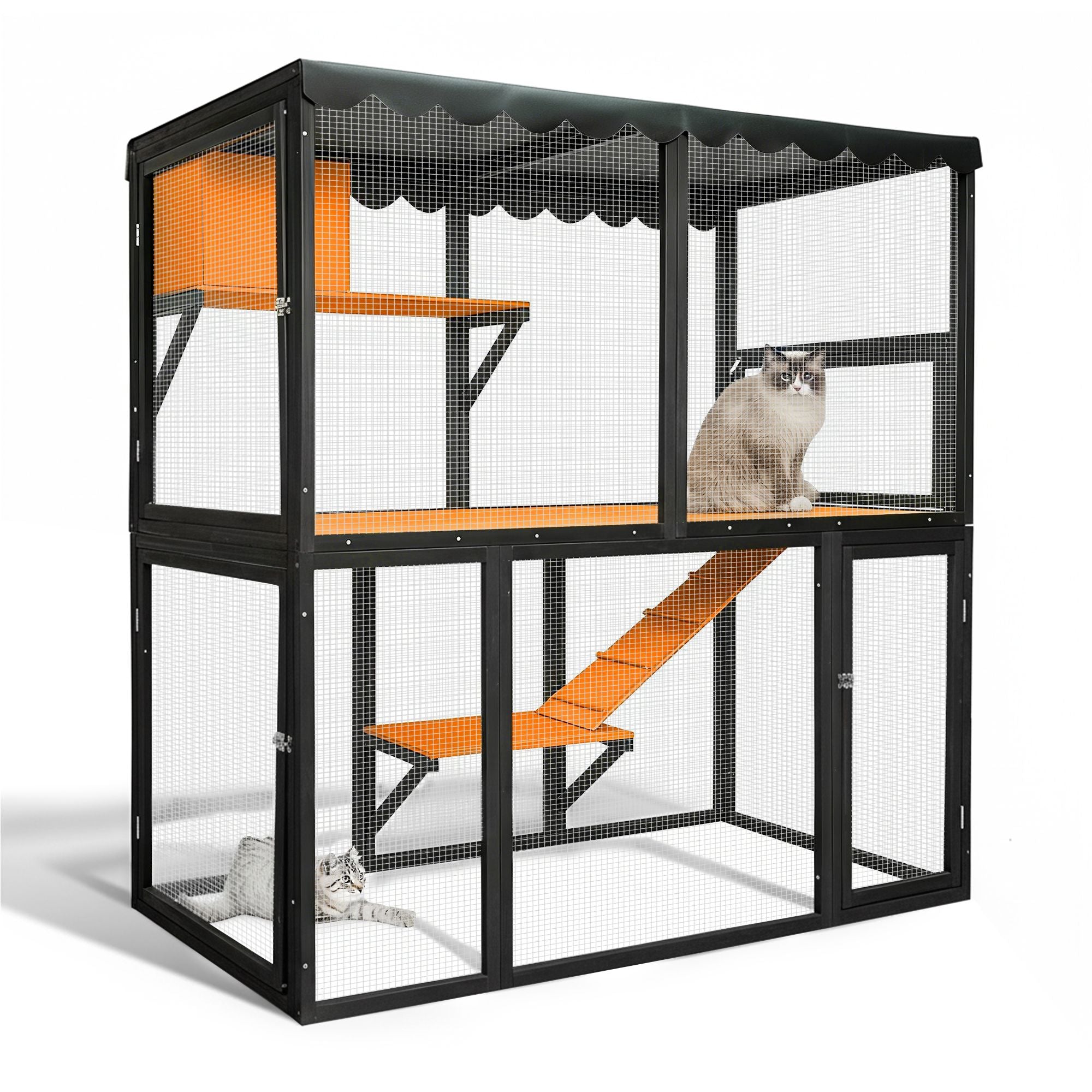 Luxury furniture-style 4-Tier Catio for Outdoor/Indoor Use with water-ready Cover and Ramp