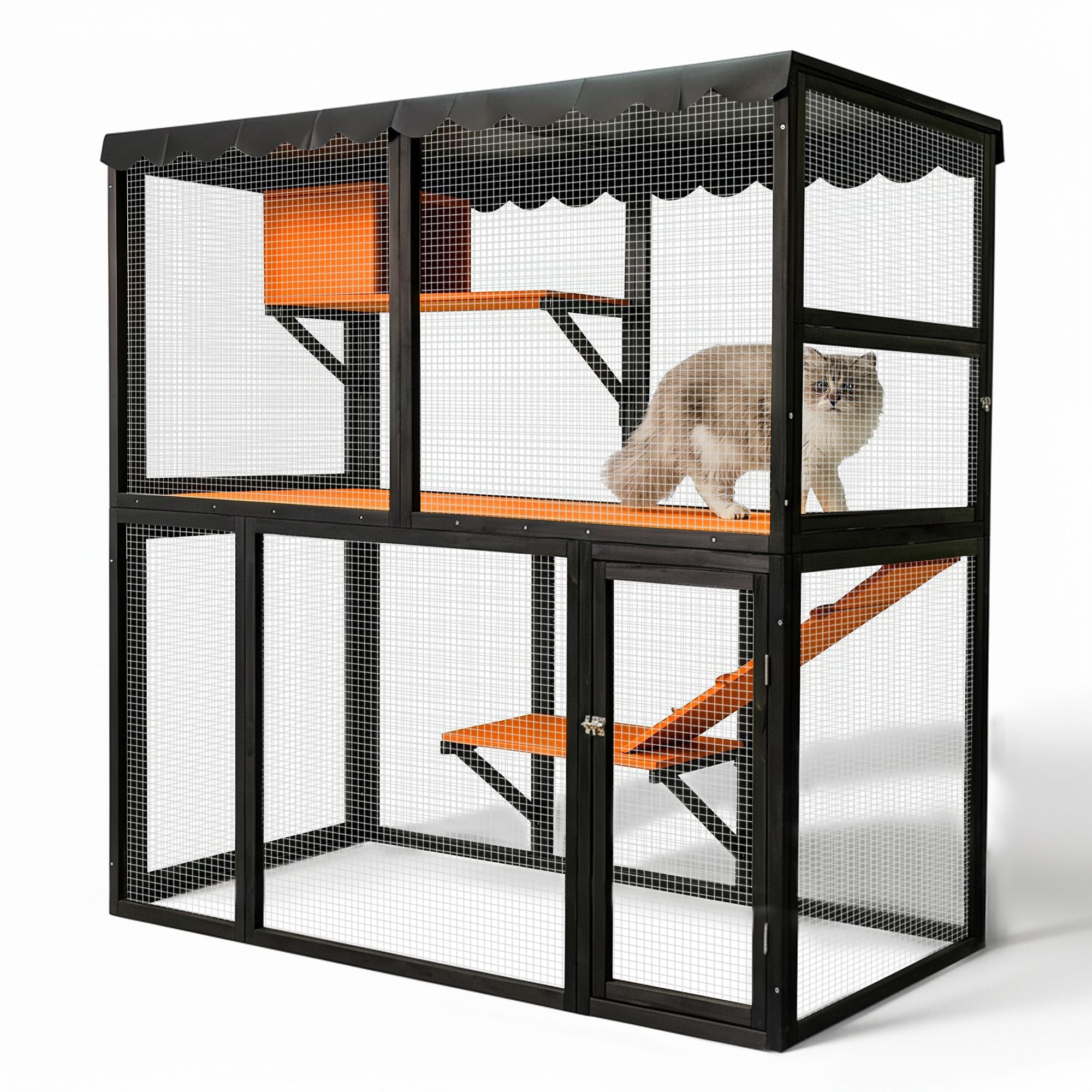 Luxury furniture-style 4-Tier Catio for Outdoor/Indoor Use with water-ready Cover and Ramp