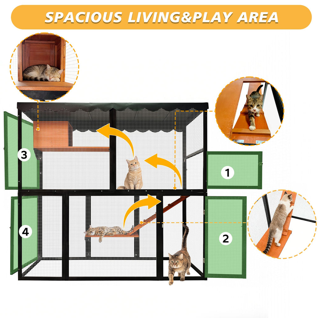 Luxury furniture-style 4-Tier Catio for Outdoor/Indoor Use with water-ready Cover and Ramp