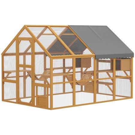 furniture-style Catio with water-ready Cover - Large Outdoor Cat Enclosure for 3-6 Cats