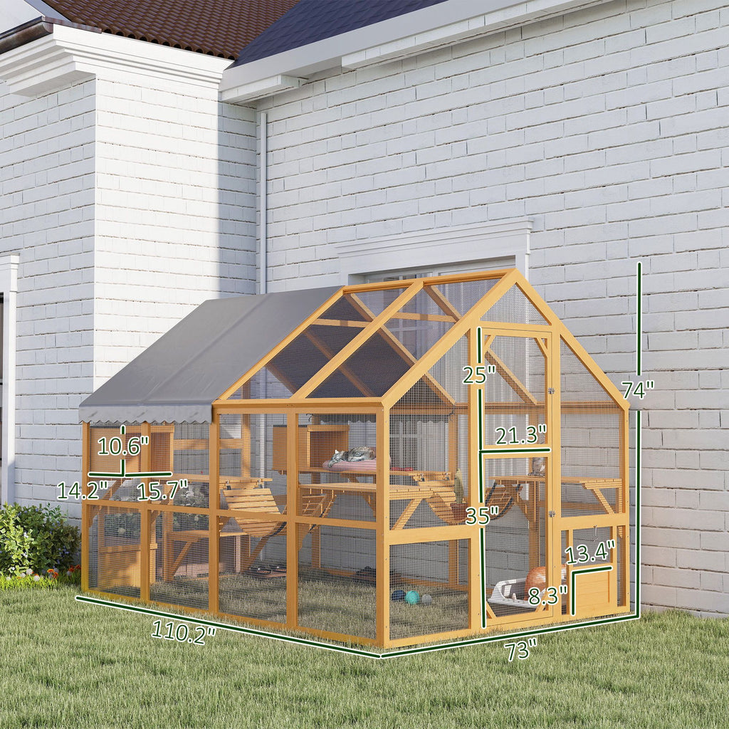 furniture-style Catio with water-ready Cover - Large Outdoor Cat Enclosure for 3-6 Cats