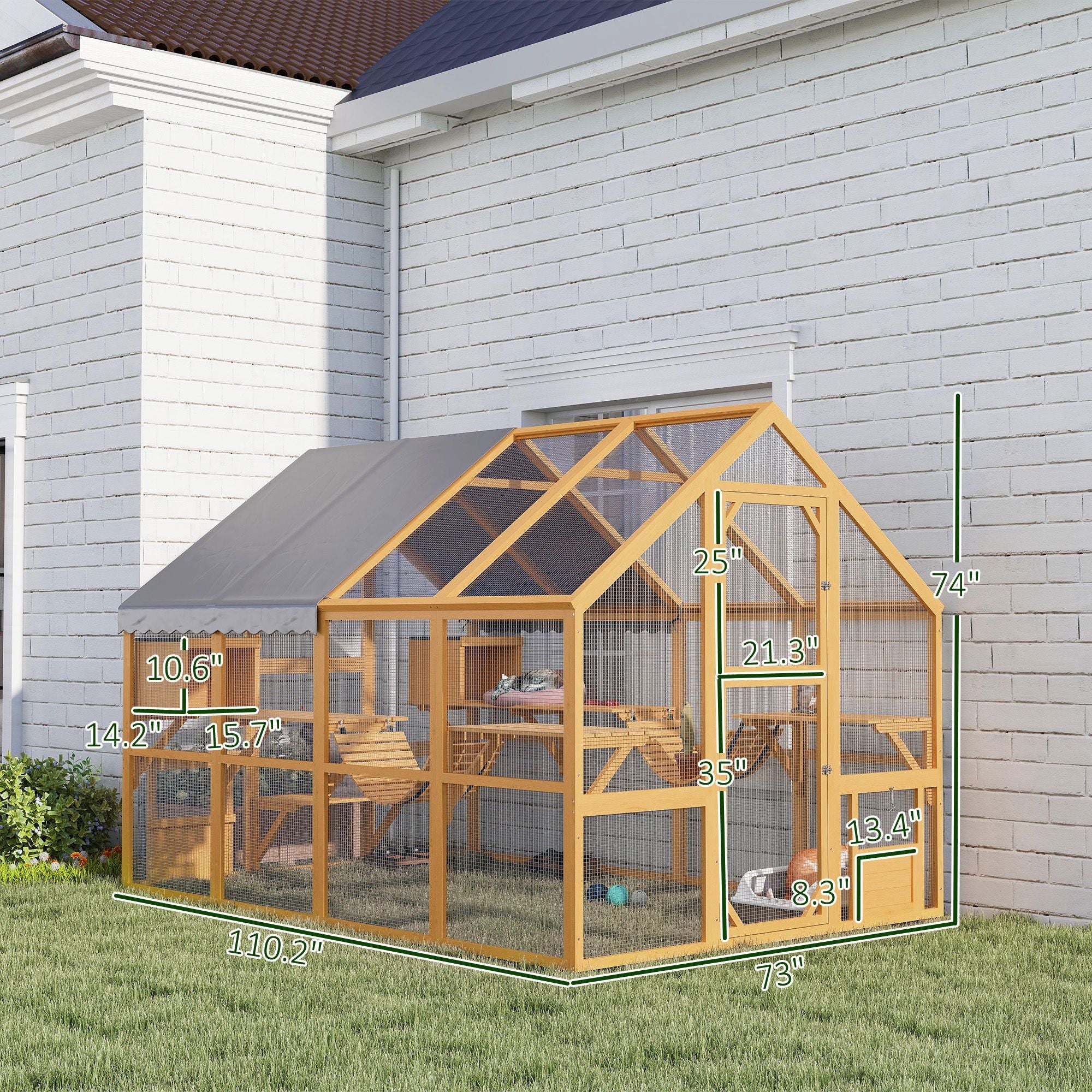 furniture-style Catio with water-ready Cover - Large Outdoor Cat Enclosure for 3-6 Cats