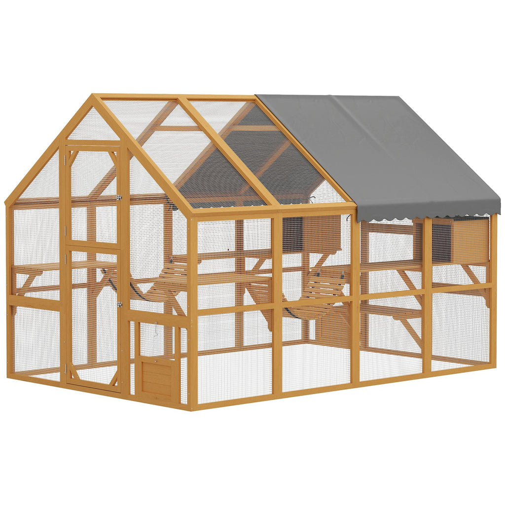 furniture-style Catio with water-ready Cover - Large Outdoor Cat Enclosure for 3-6 Cats
