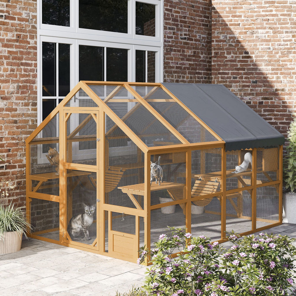 furniture-style Catio with water-ready Cover - Large Outdoor Cat Enclosure for 3-6 Cats