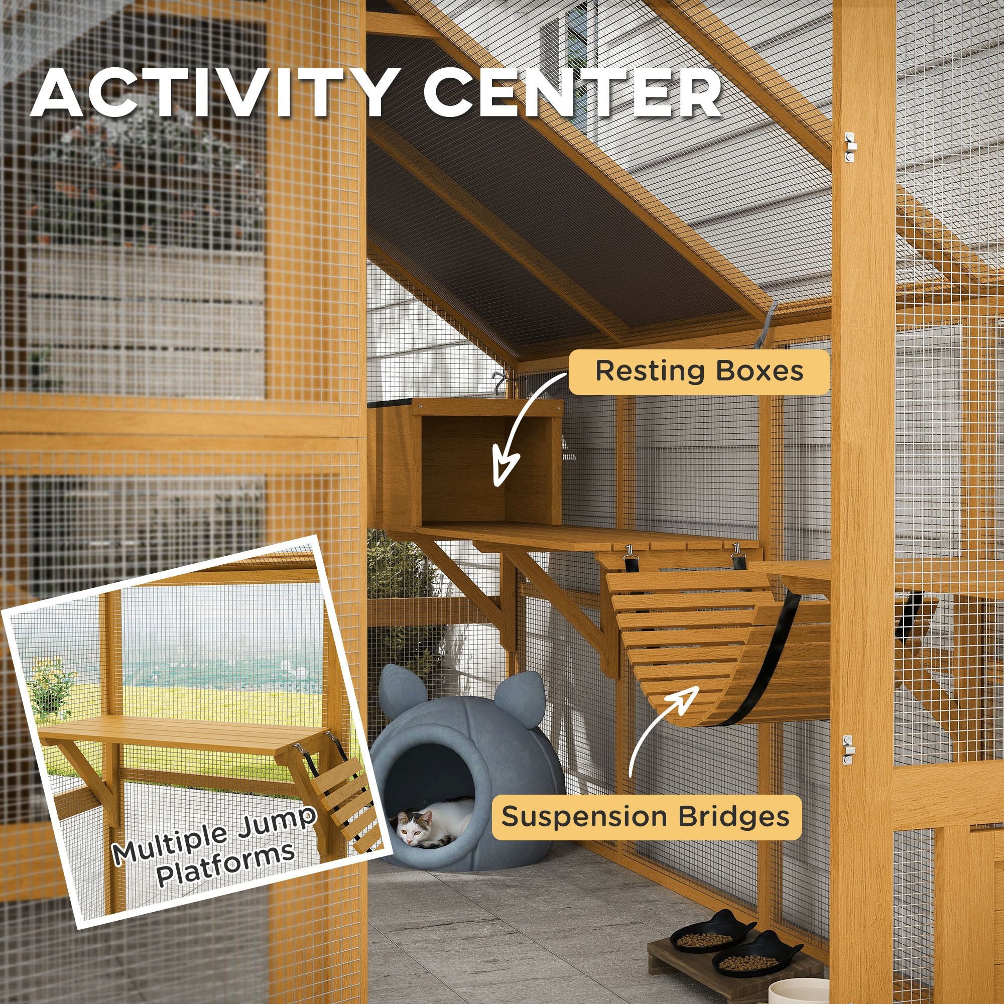 furniture-style Catio with water-ready Cover - Large Outdoor Cat Enclosure for 3-6 Cats