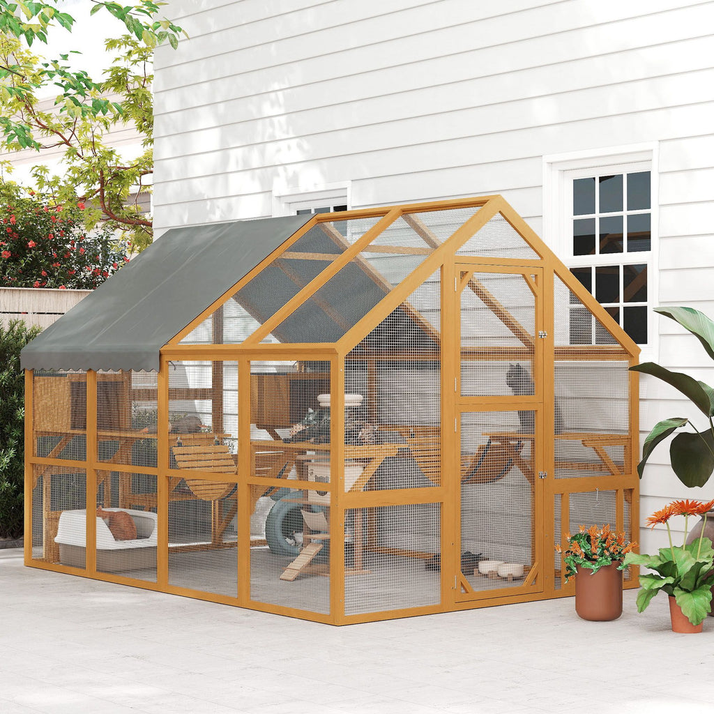 furniture-style Catio with water-ready Cover - Large Outdoor Cat Enclosure for 3-6 Cats