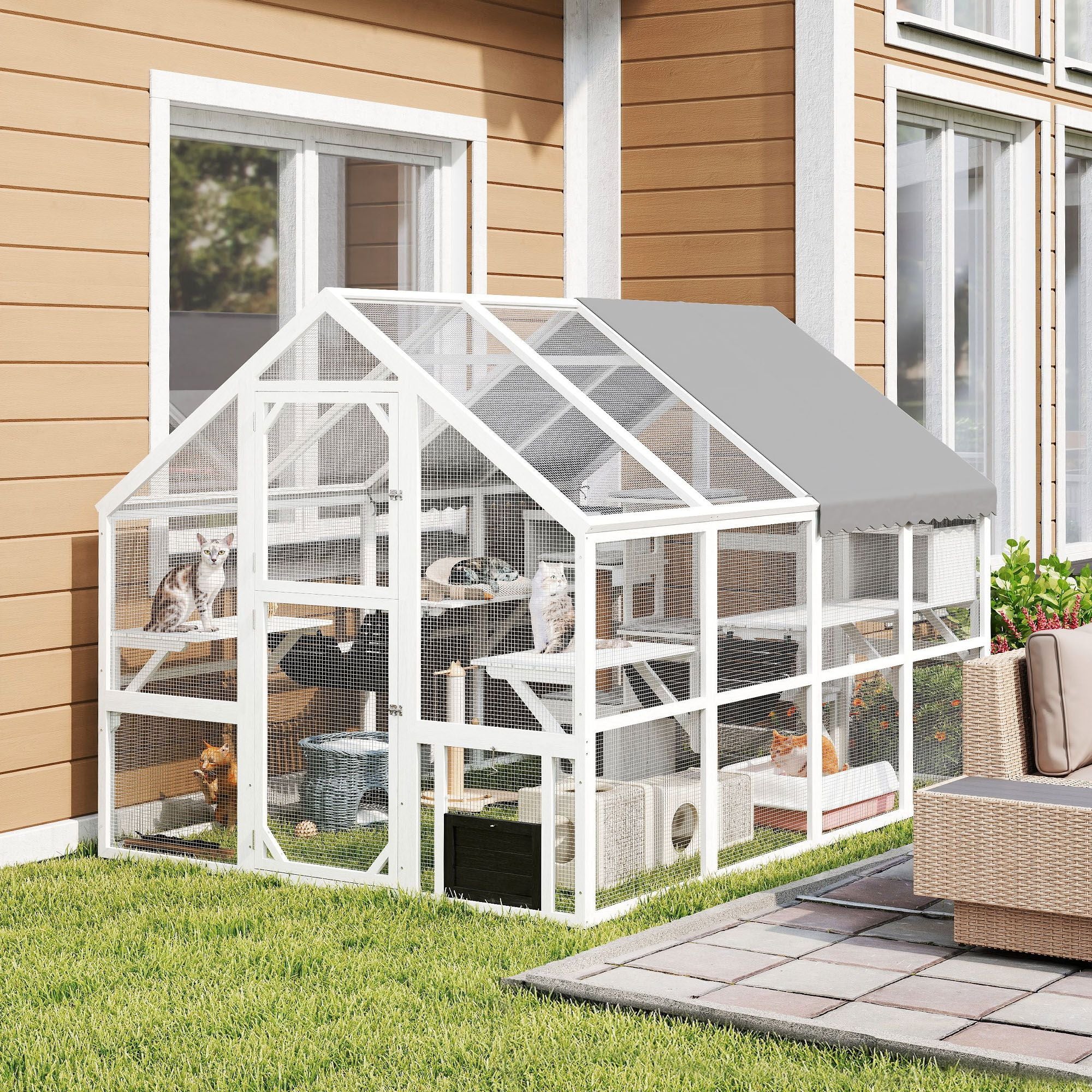 Spacious furniture-style Catio with water-ready Cover – Perfect for 3-6 Cats