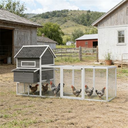Dark Gray furniture-style Chicken Coop with Run – Elevated Design for Happy Hens