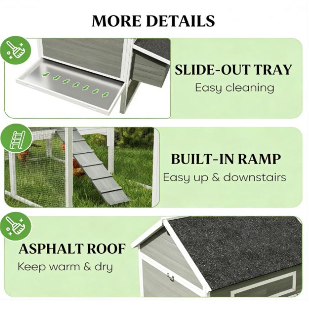 Dark Gray furniture-style Chicken Coop with Run – Elevated Design for Happy Hens