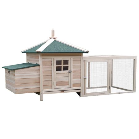 PawHut furniture-style Chicken Coop with Run, Nesting Box, and Removable Tray