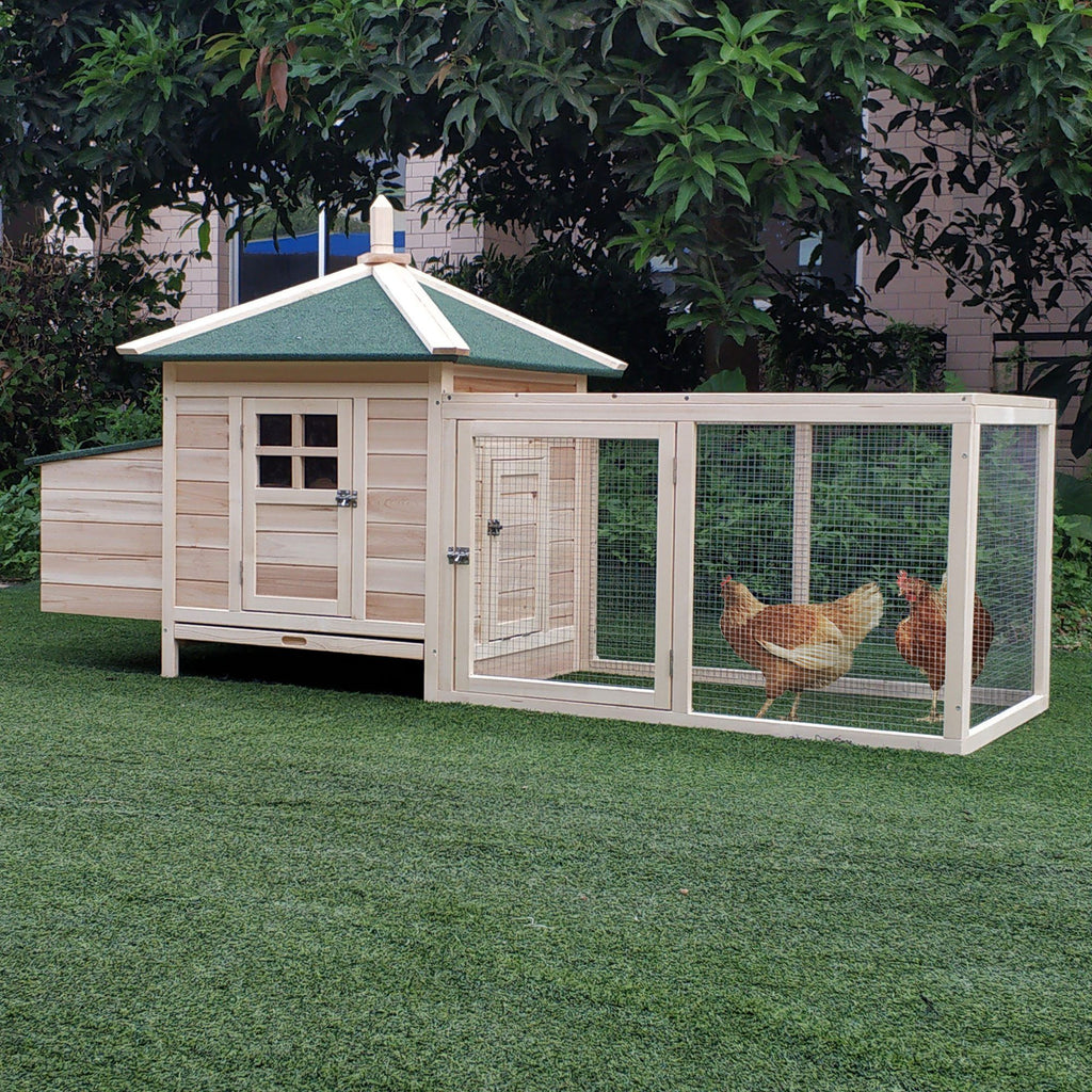 PawHut furniture-style Chicken Coop with Run, Nesting Box, and Removable Tray