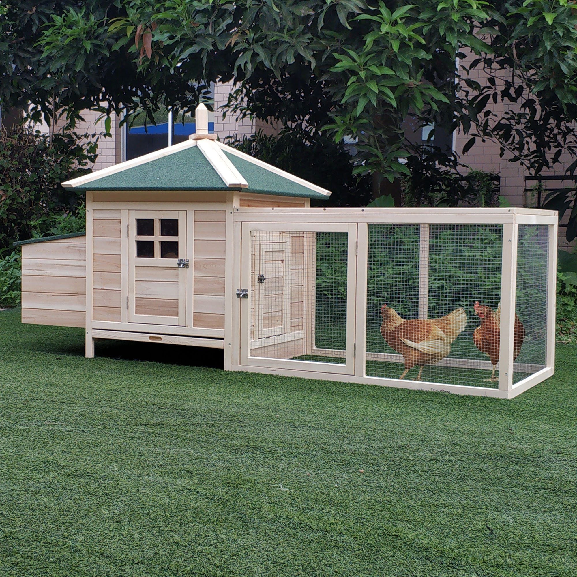 PawHut furniture-style Chicken Coop with Run, Nesting Box, and Removable Tray