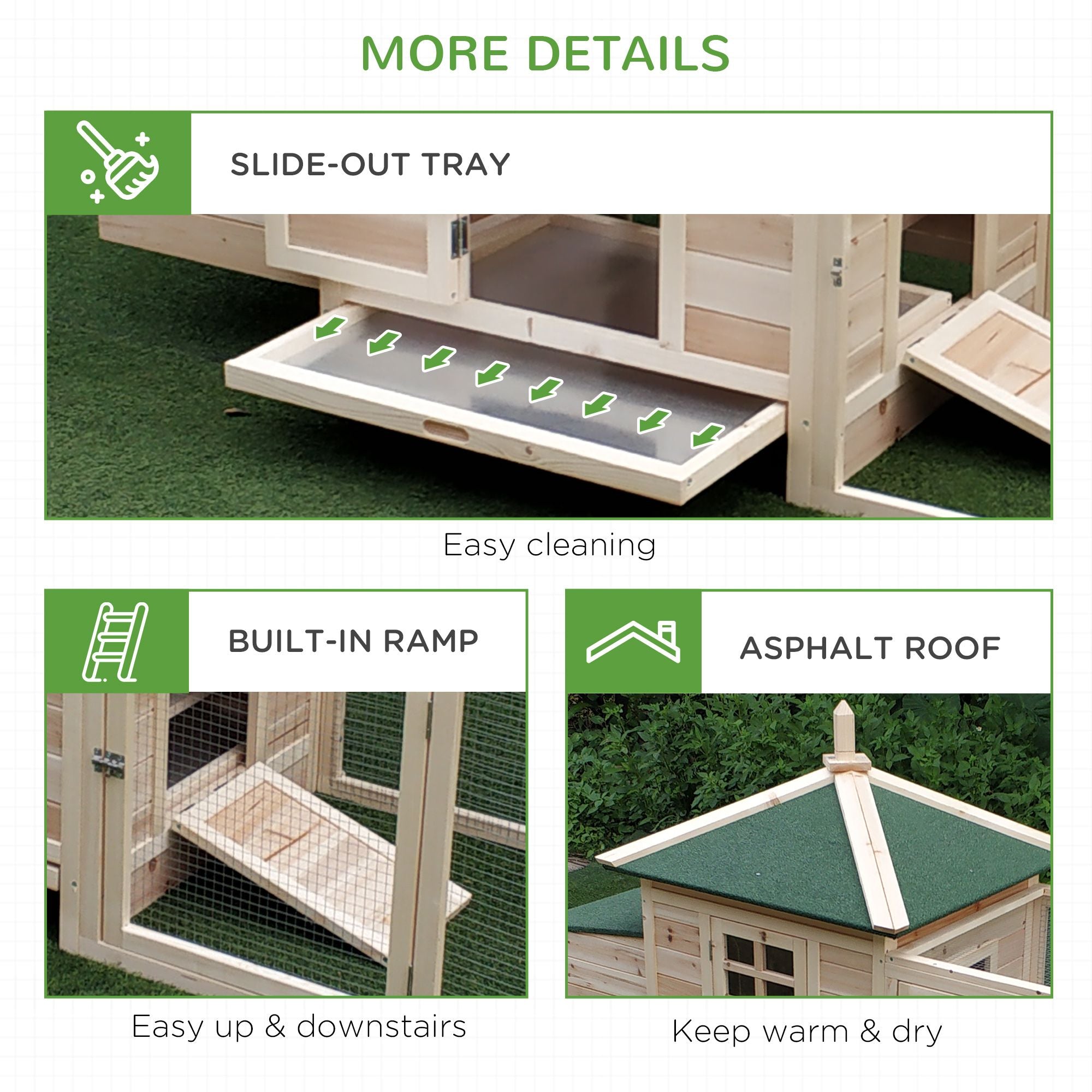 PawHut furniture-style Chicken Coop with Run, Nesting Box, and Removable Tray