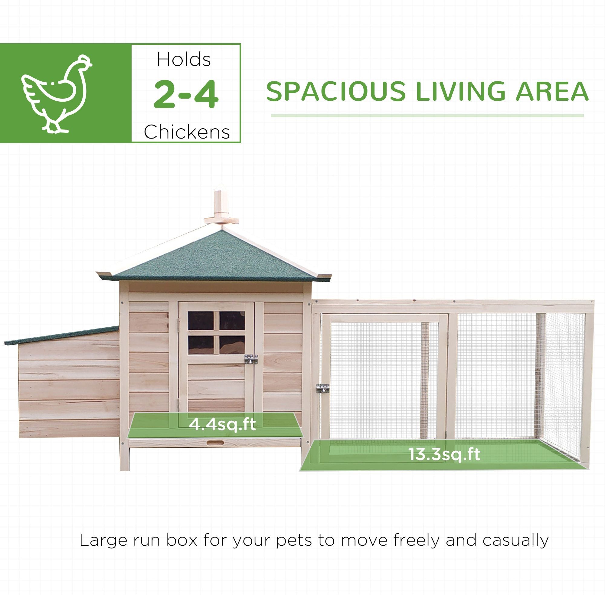 PawHut furniture-style Chicken Coop with Run, Nesting Box, and Removable Tray