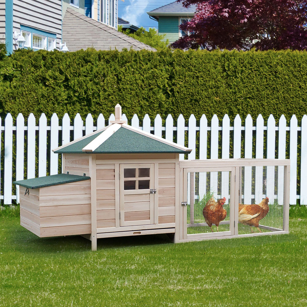 PawHut furniture-style Chicken Coop with Run, Nesting Box, and Removable Tray