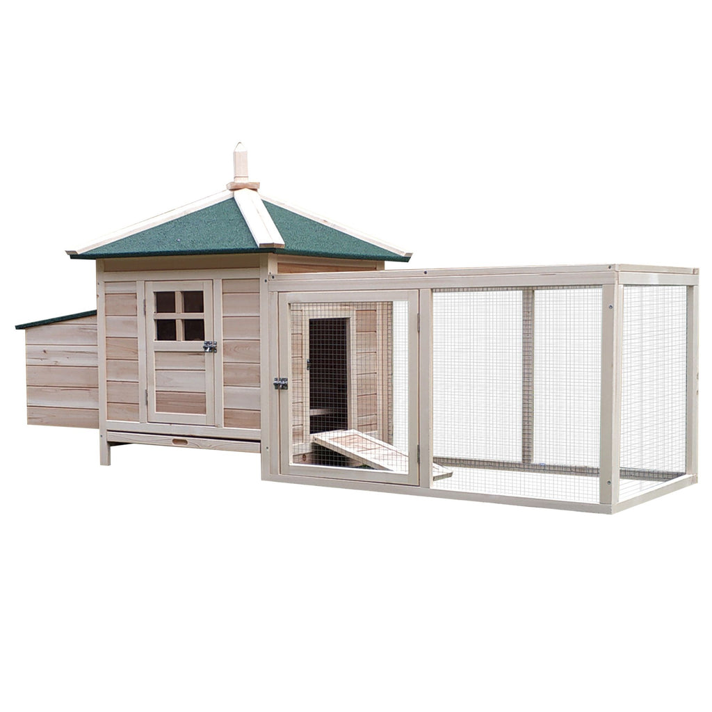 PawHut furniture-style Chicken Coop with Run, Nesting Box, and Removable Tray