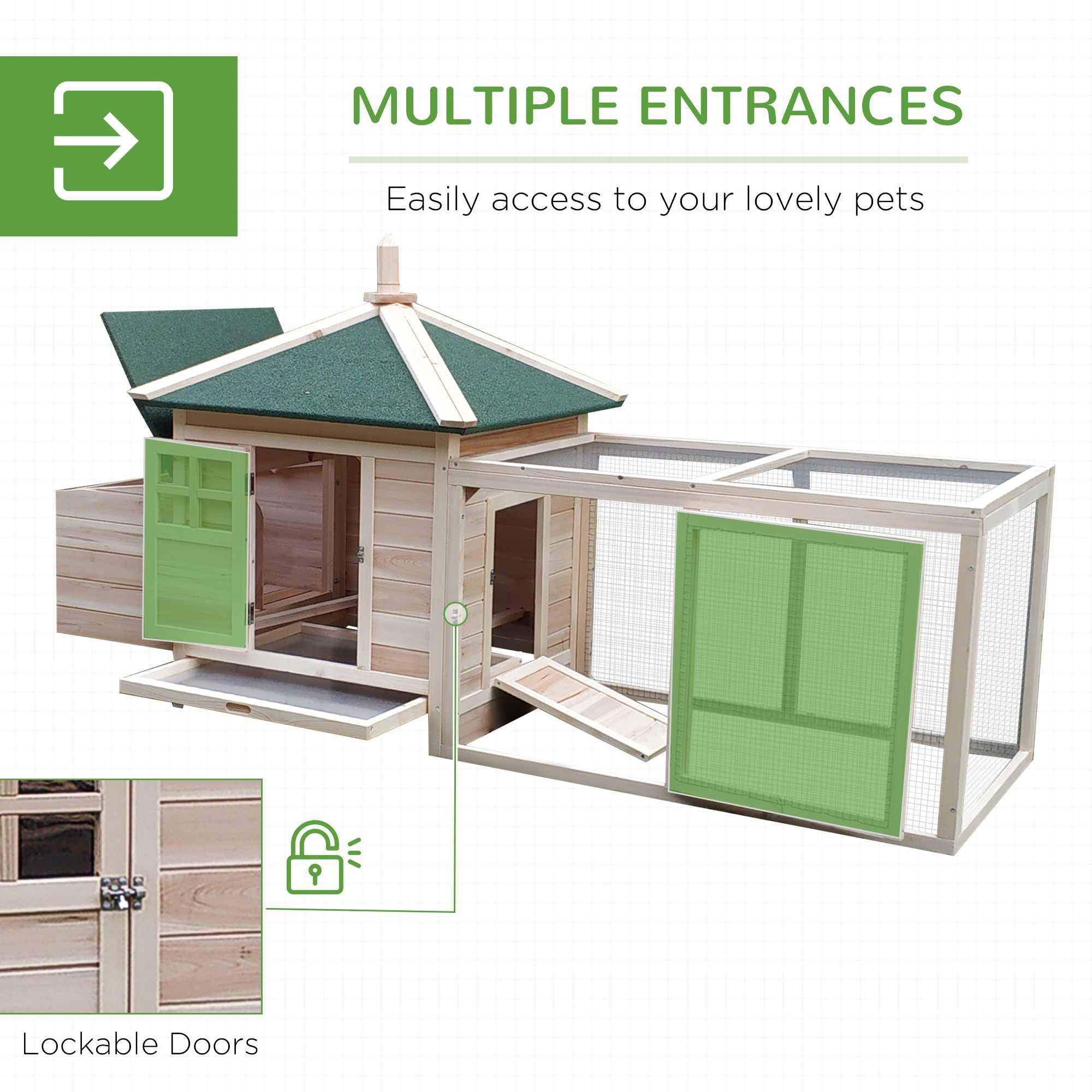 PawHut furniture-style Chicken Coop with Run, Nesting Box, and Removable Tray