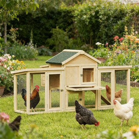 Spacious furniture-style Chicken Coop with Outdoor Run and Nesting Box