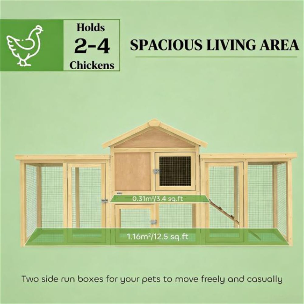 Spacious furniture-style Chicken Coop with Outdoor Run and Nesting Box