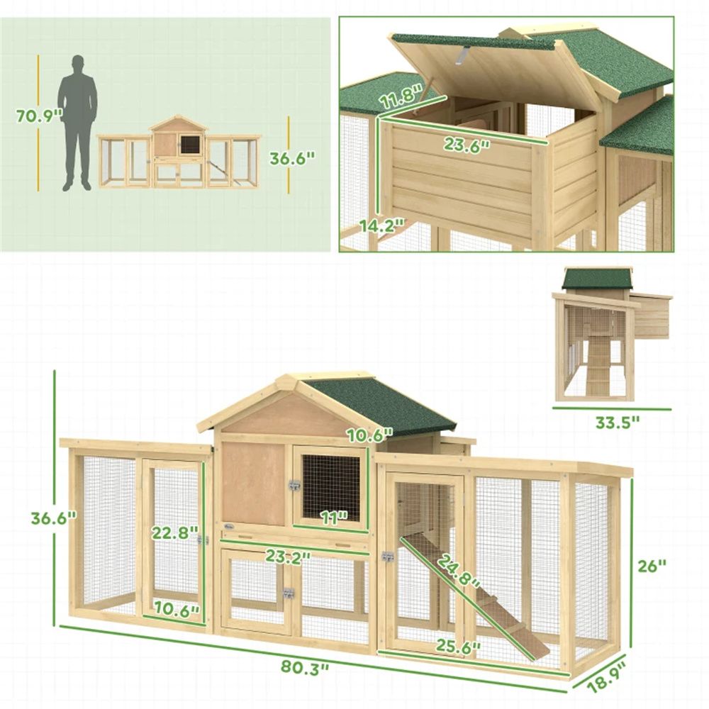 Spacious furniture-style Chicken Coop with Outdoor Run and Nesting Box