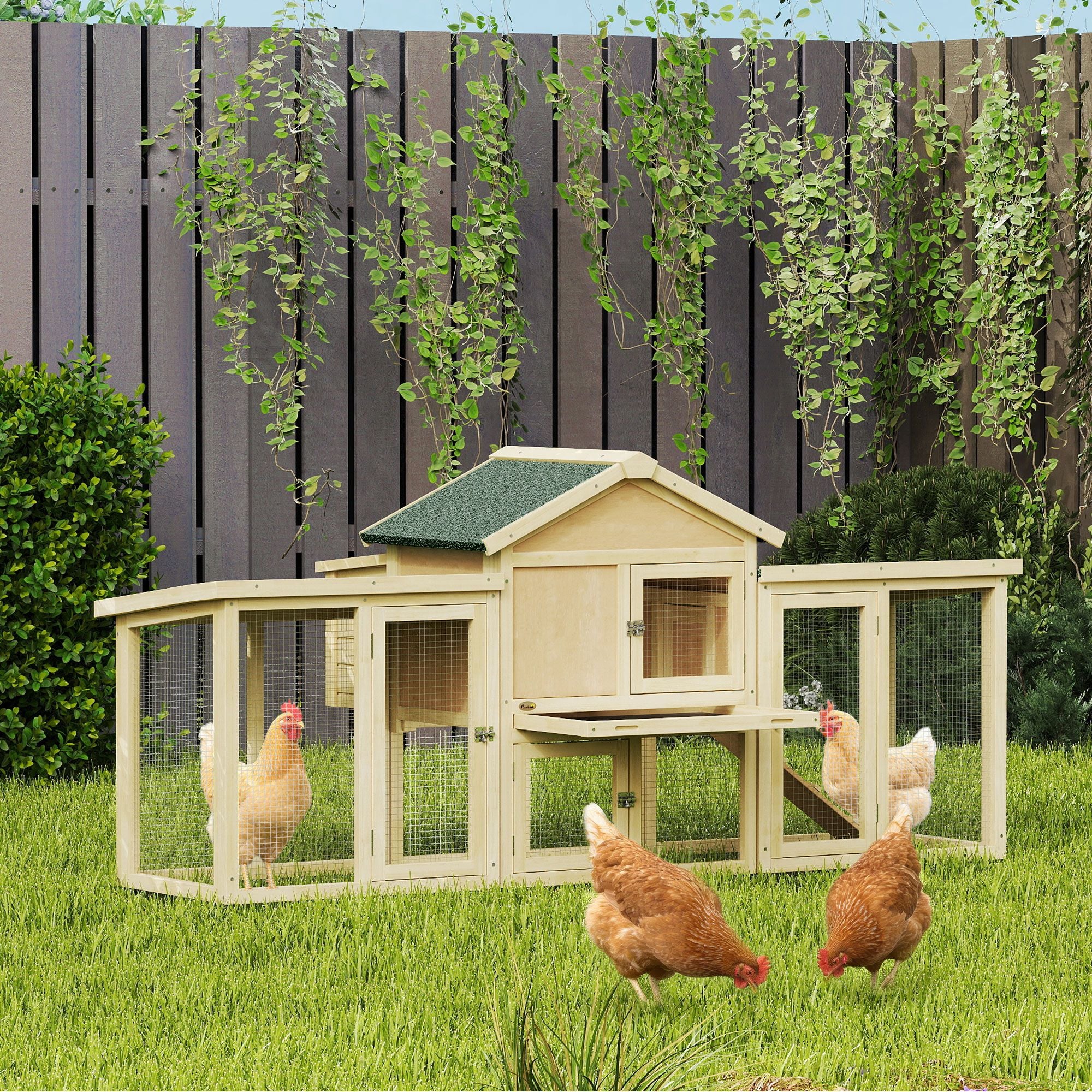 furniture-style Chicken Coop with Nesting Box, Double Runs, & Removable Tray